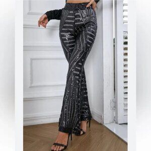 Crystal Sky Sequin Flare Pants Black